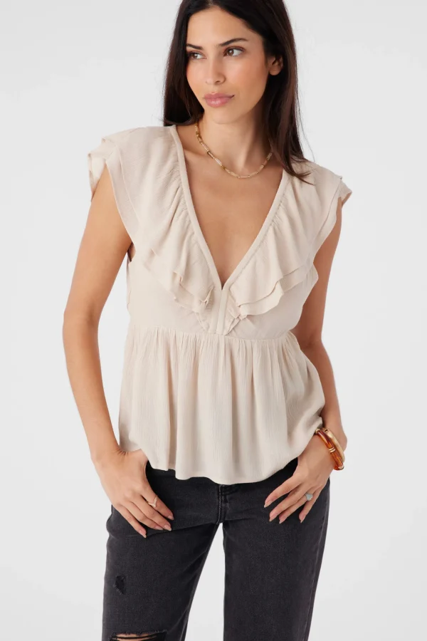 O’Neill DEJI SOLID FLUTTER SLEEVE TOP^Women Tops