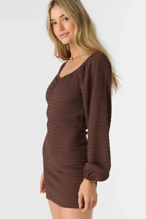 O’Neill TEGAN SMOCKED KNIT LONG SLEEVE MINI DRESS^Women Dresses