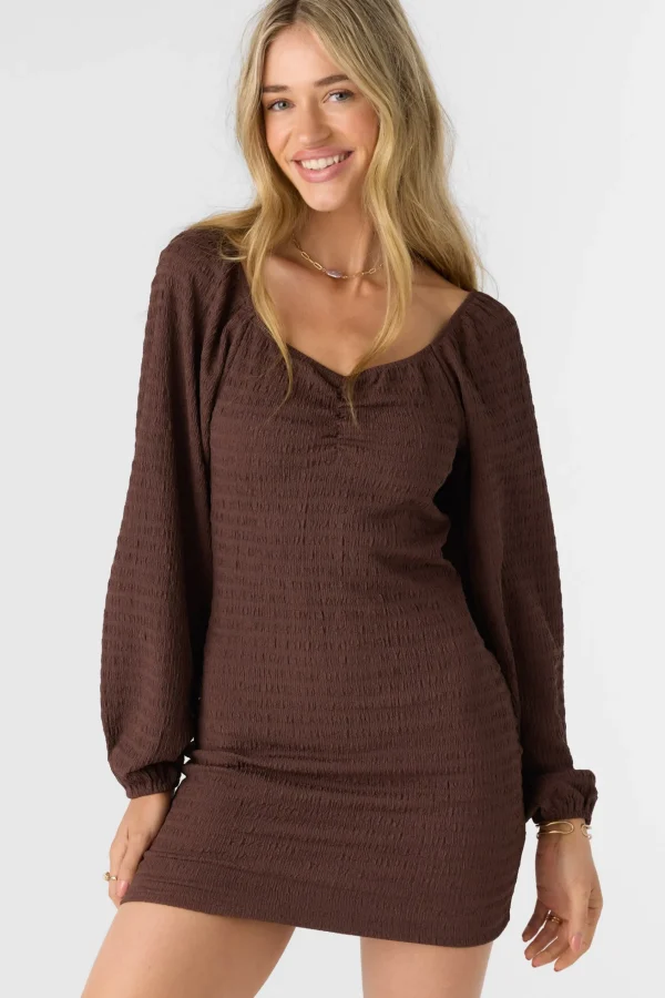 O’Neill TEGAN SMOCKED KNIT LONG SLEEVE MINI DRESS^Women Dresses